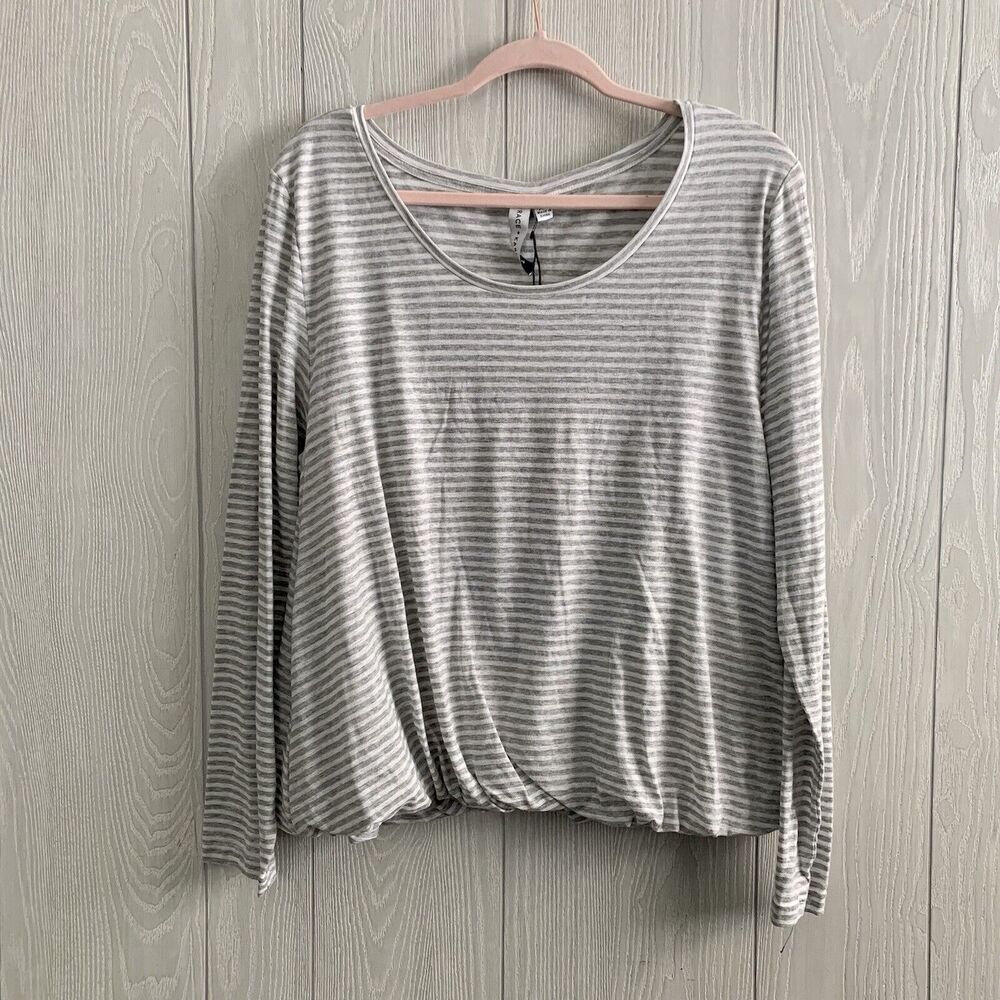 Grace & Karma Gray White Stripe Top XL NWT
